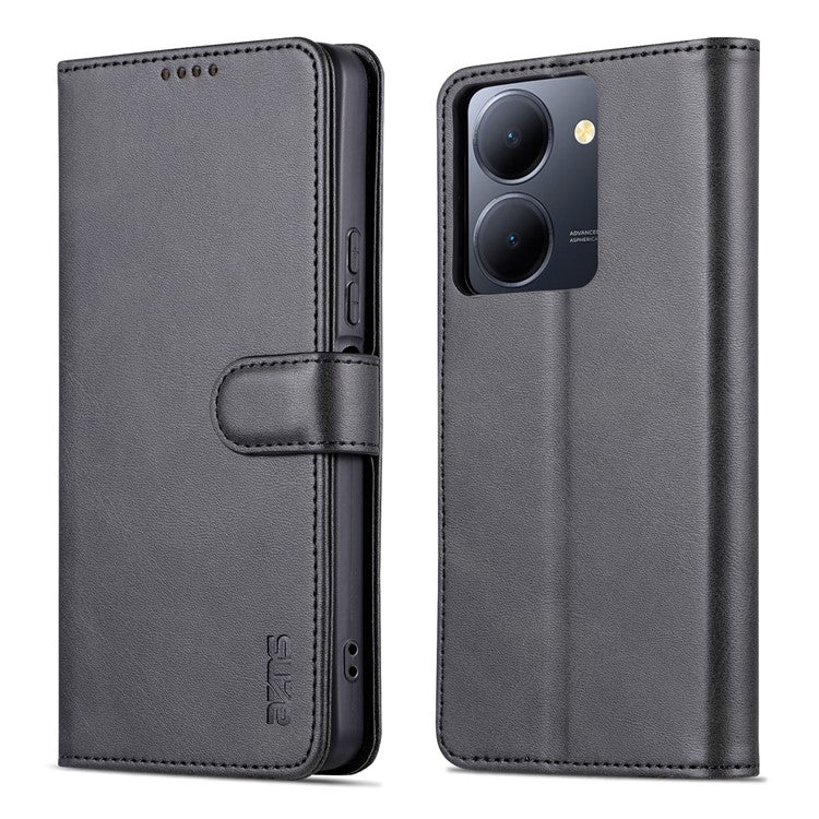 AZNS For vivo Y78 5G / Y36 4G (Global) / Y27 5G Stand Wallet Phone Cover PU Leather Dustproof Cell Phone Case - Black