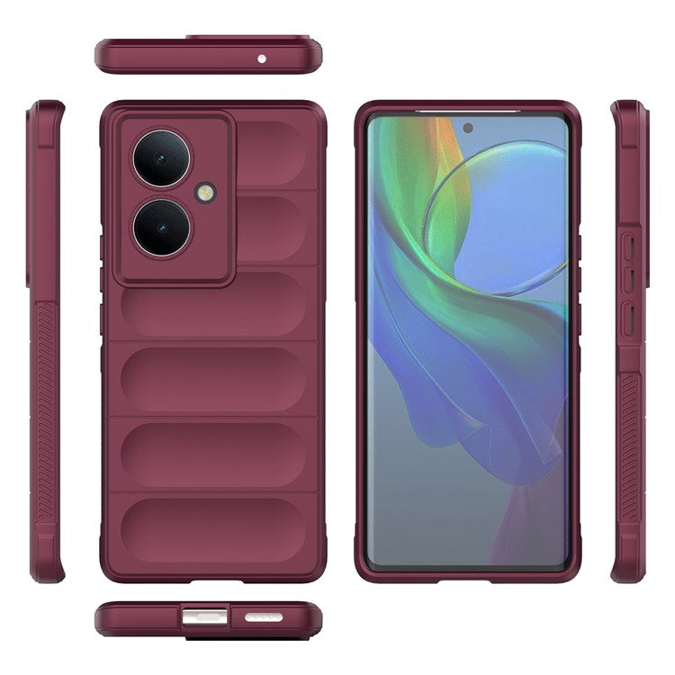 For vivo Y78+ 5G / V29 Lite 5G Shockproof Phone Cover Soft TPU Protective Case - Wine Red