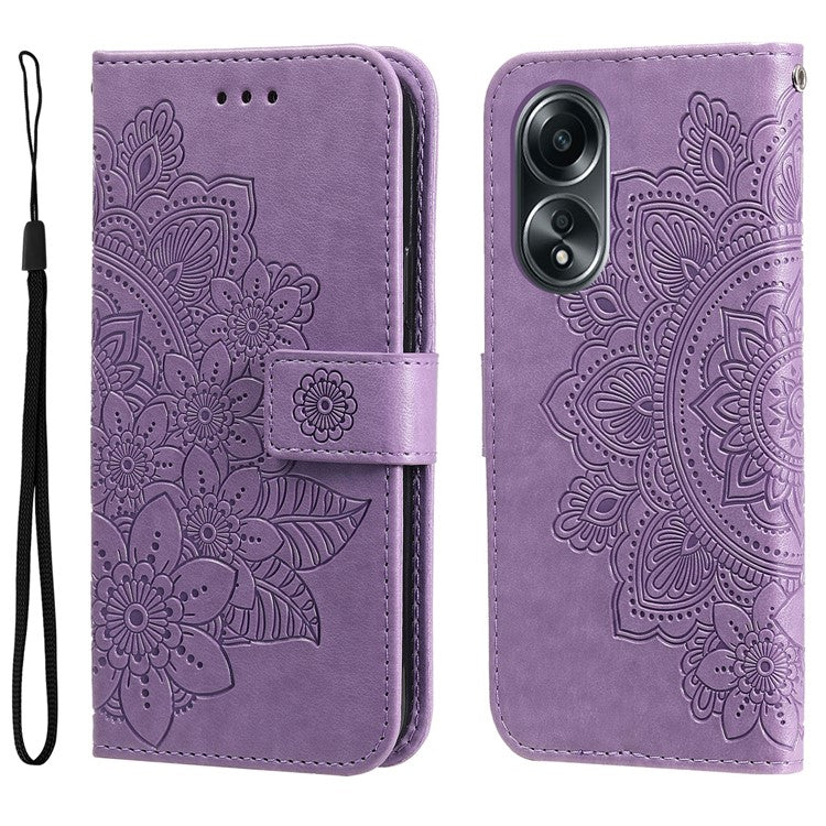 Wallet Stand Cover for Oppo A58 4G , Anti-Scratch Flower Imprint PU Leather Wallet Phone Case - Purple