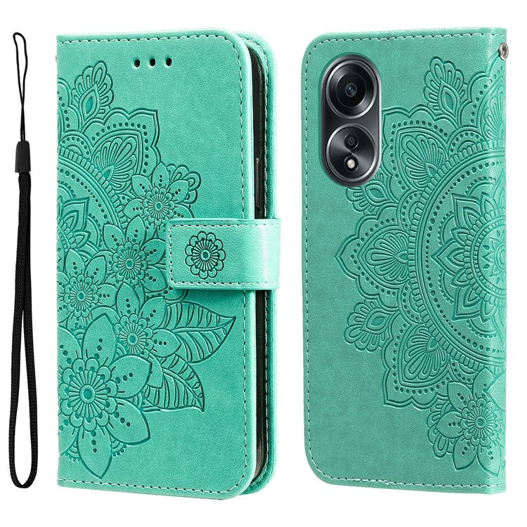 Wallet Stand Cover for Oppo A58 4G , Anti-Scratch Flower Imprint PU Leather Wallet Phone Case - Green