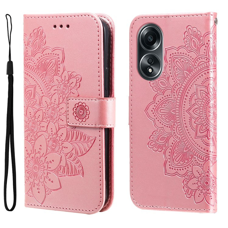 Wallet Stand Cover for Oppo A58 4G , Anti-Scratch Flower Imprint PU Leather Wallet Phone Case - Pink