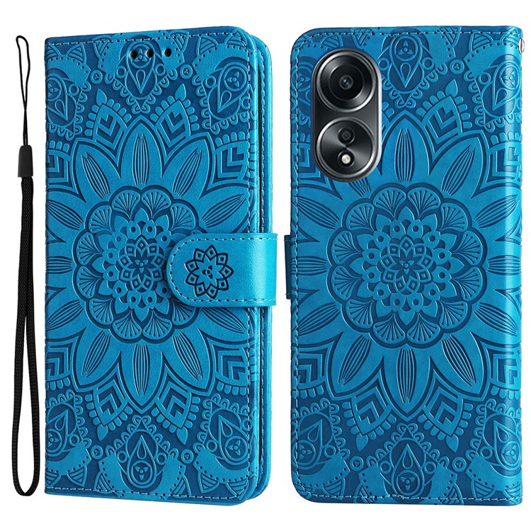 Mobile Phone Case for Oppo A58 4G , Wallet Stand Shell PU Leather Sunflower Imprinted Phone Cover - Blue