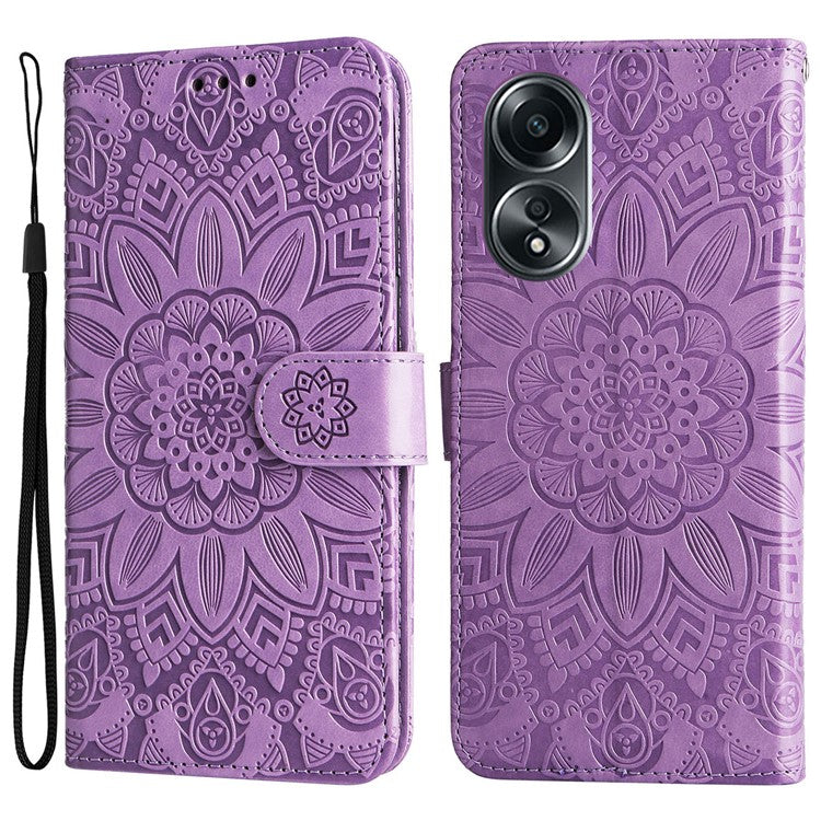 Mobile Phone Case for Oppo A58 4G , Wallet Stand Shell PU Leather Sunflower Imprinted Phone Cover - Purple