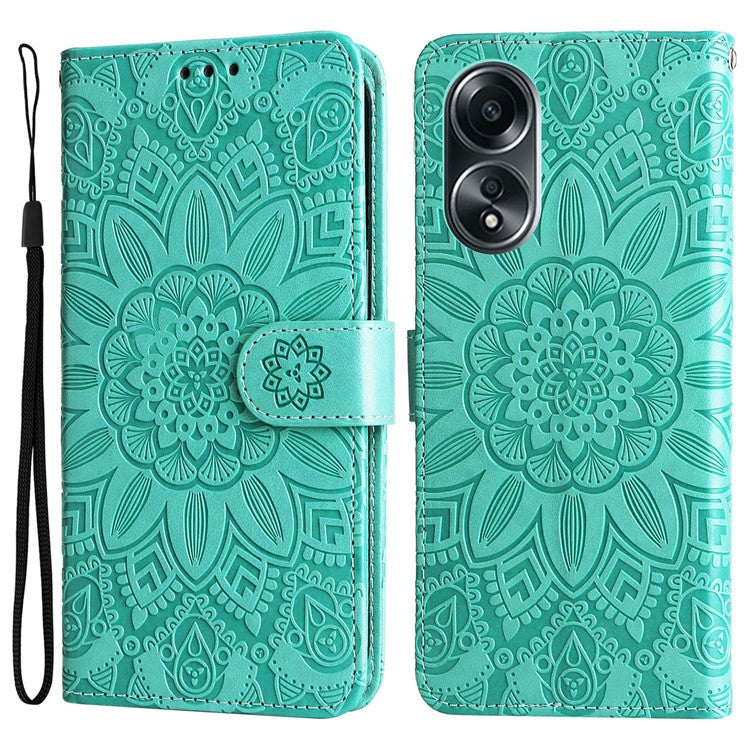 Mobile Phone Case for Oppo A58 4G , Wallet Stand Shell PU Leather Sunflower Imprinted Phone Cover - Green