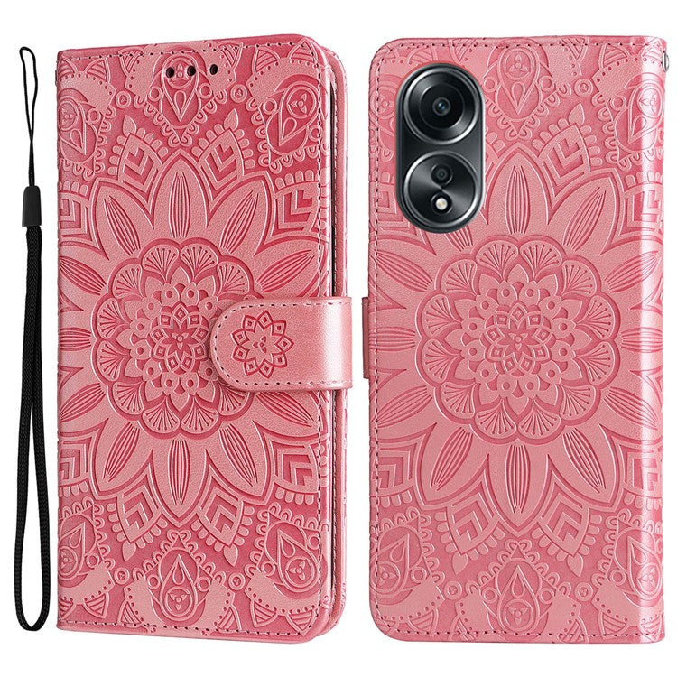 Mobile Phone Case for Oppo A58 4G , Wallet Stand Shell PU Leather Sunflower Imprinted Phone Cover - Pink