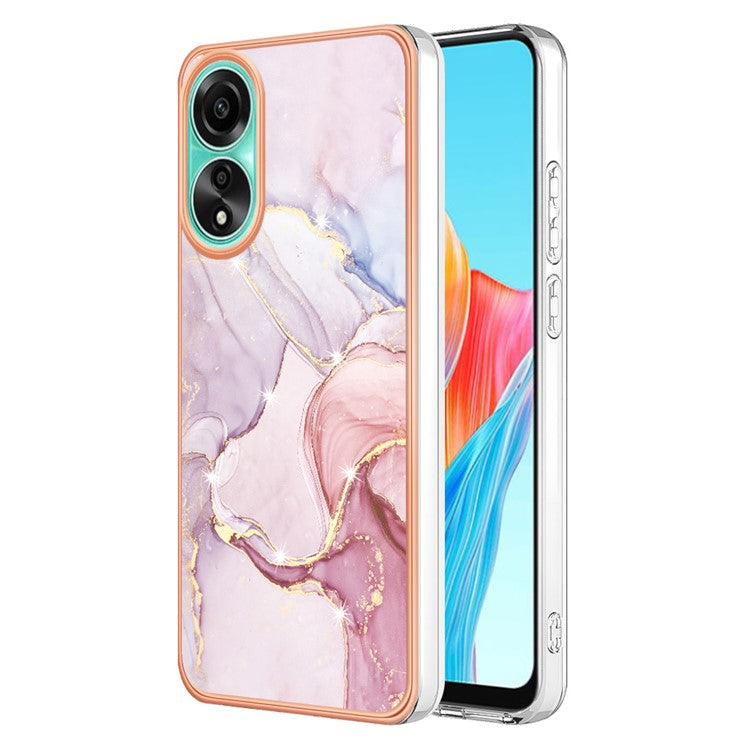 YB IMD Series-2 For Oppo A78 4G Electroplated Marble Phone Case IMD TPU Anti-Scratch Cover - Rose Gold 005