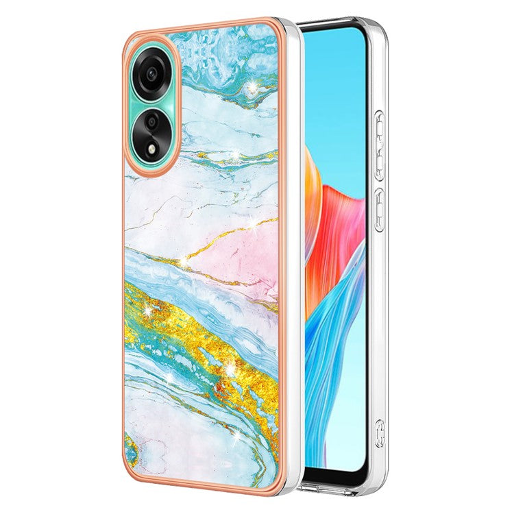 YB IMD Series-2 For Oppo A78 4G Electroplated Marble Phone Case IMD TPU Anti-Scratch Cover - Green 004