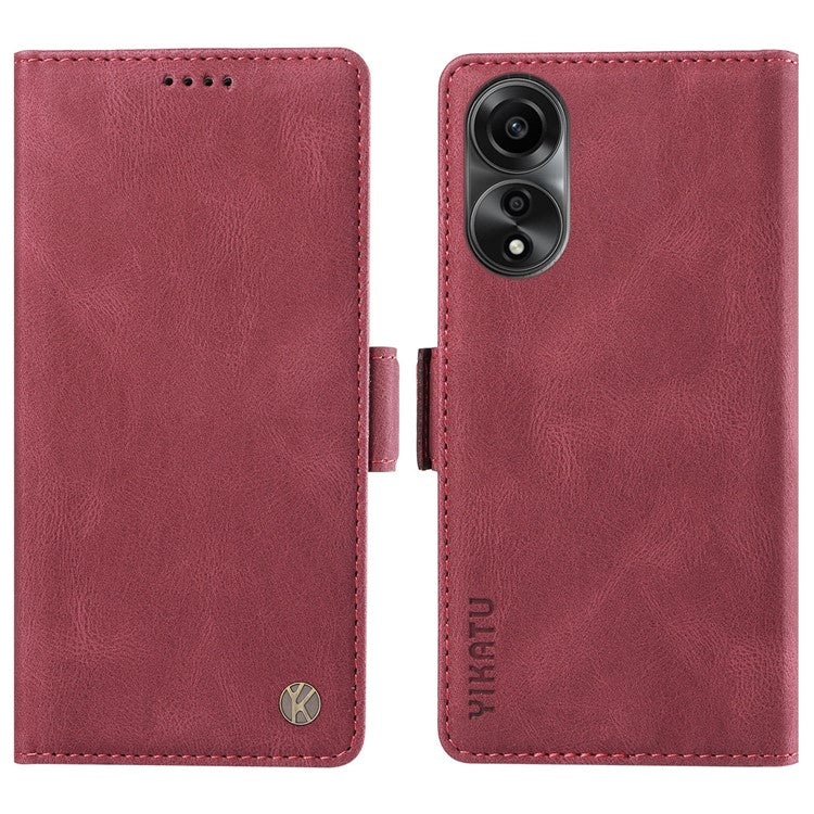 YIKATU YK-005 For Oppo A78 4G PU Leather Wallet Phone Case Skin-touch Stand Flip Cover - Wine Red