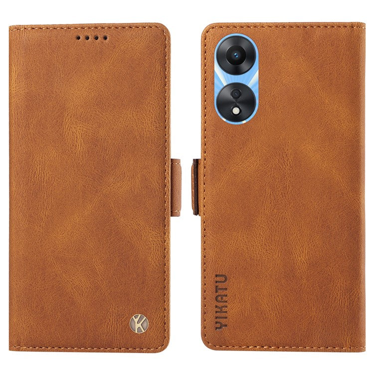 YIKATU YK-005 PU Leather Folio Cover for Oppo A58 5G / A78 5G , Skin-touch Wallet Stand Phone Case - Brown