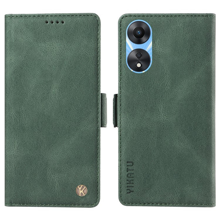 YIKATU YK-005 PU Leather Folio Cover for Oppo A58 5G / A78 5G , Skin-touch Wallet Stand Phone Case - Green