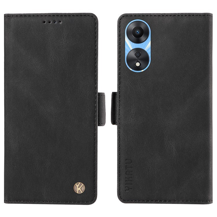 YIKATU YK-005 PU Leather Folio Cover for Oppo A58 5G / A78 5G , Skin-touch Wallet Stand Phone Case - Black