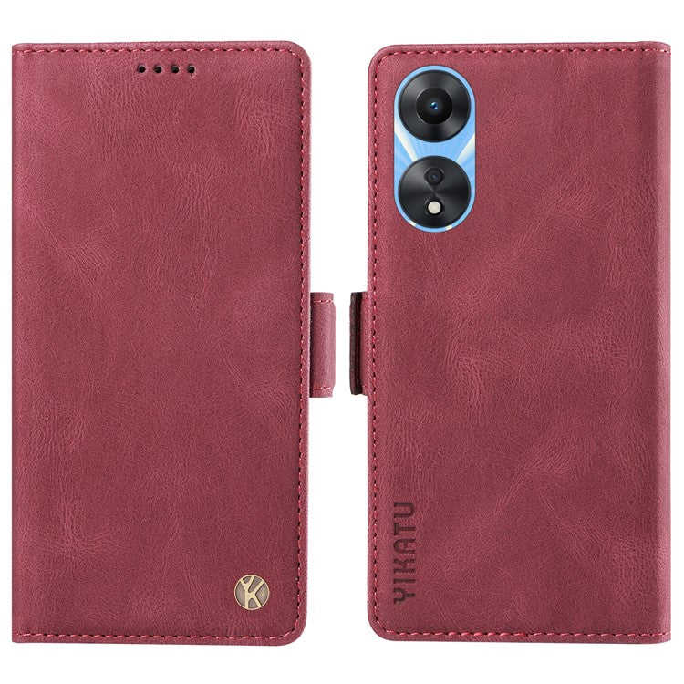 YIKATU YK-005 PU Leather Folio Cover for Oppo A58 5G / A78 5G , Skin-touch Wallet Stand Phone Case - Wine Red