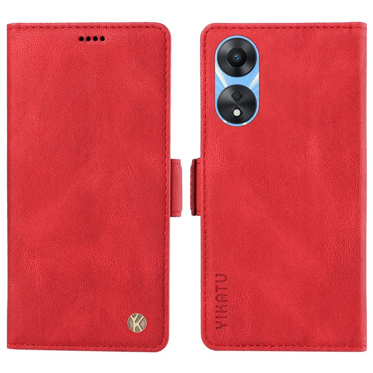 YIKATU YK-005 PU Leather Folio Cover for Oppo A58 5G / A78 5G , Skin-touch Wallet Stand Phone Case - Red