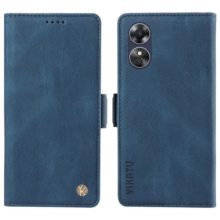 YIKATU YK-005 For Oppo A17 4G PU Leather Skin-touch Phone Case Wallet Stand Shockproof Cover - Blue