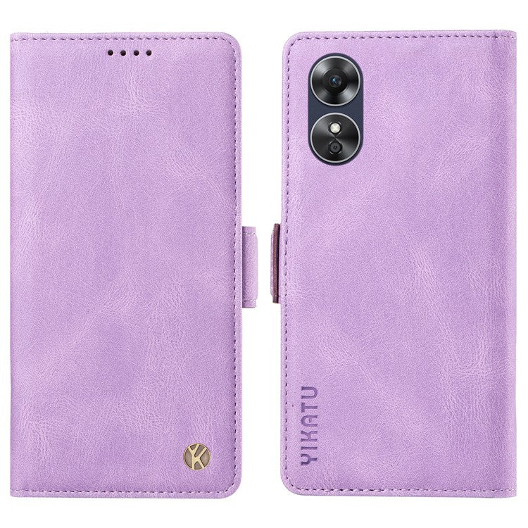 YIKATU YK-005 For Oppo A17 4G PU Leather Skin-touch Phone Case Wallet Stand Shockproof Cover - Purple