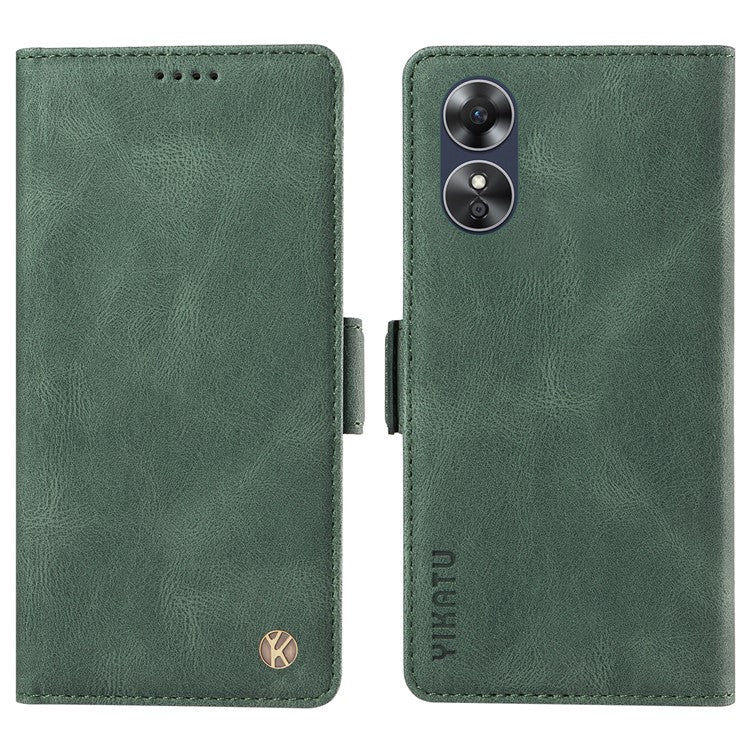 YIKATU YK-005 For Oppo A17 4G PU Leather Skin-touch Phone Case Wallet Stand Shockproof Cover - Green