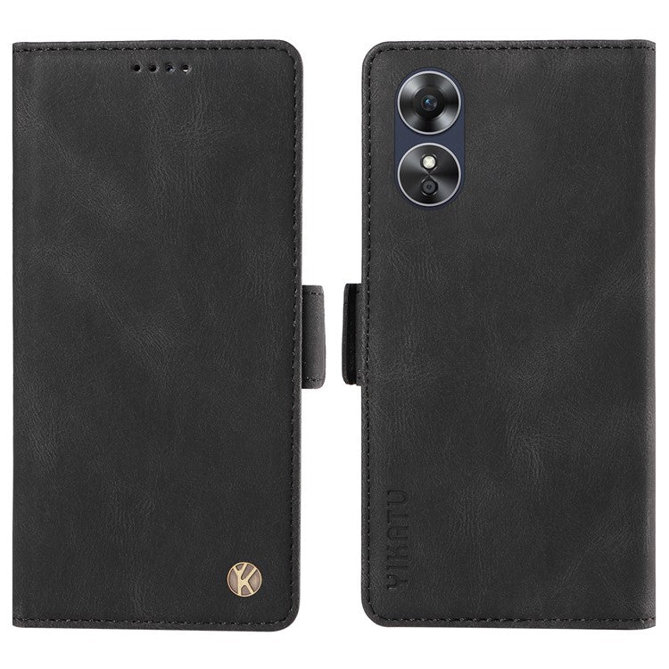 YIKATU YK-005 For Oppo A17 4G PU Leather Skin-touch Phone Case Wallet Stand Shockproof Cover - Black