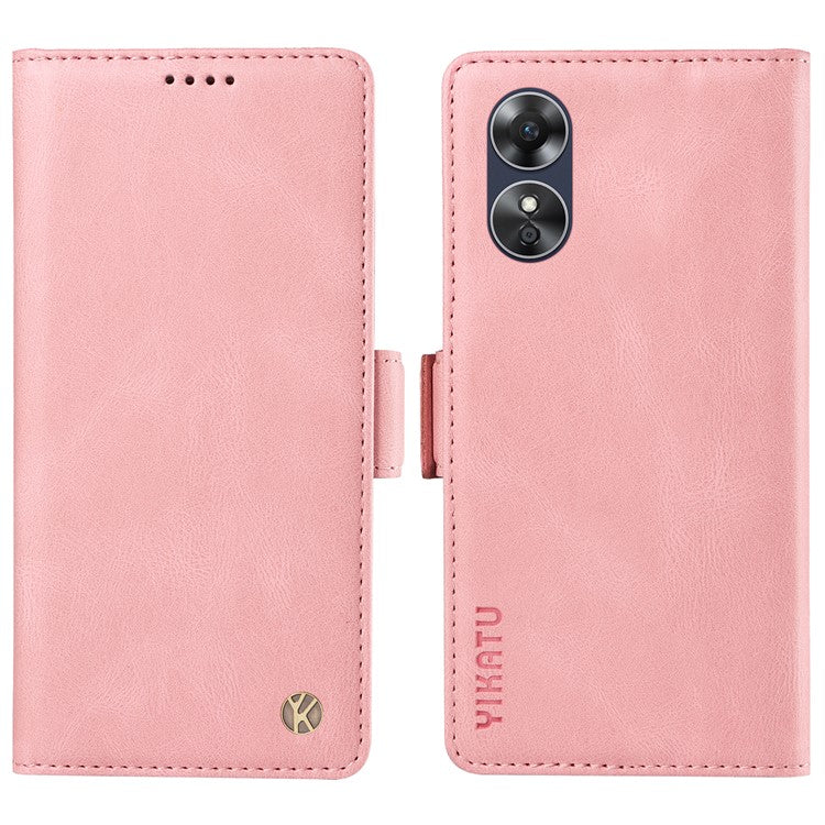 YIKATU YK-005 For Oppo A17 4G PU Leather Skin-touch Phone Case Wallet Stand Shockproof Cover - Pink