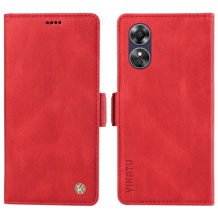 YIKATU YK-005 For Oppo A17 4G PU Leather Skin-touch Phone Case Wallet Stand Shockproof Cover - Red