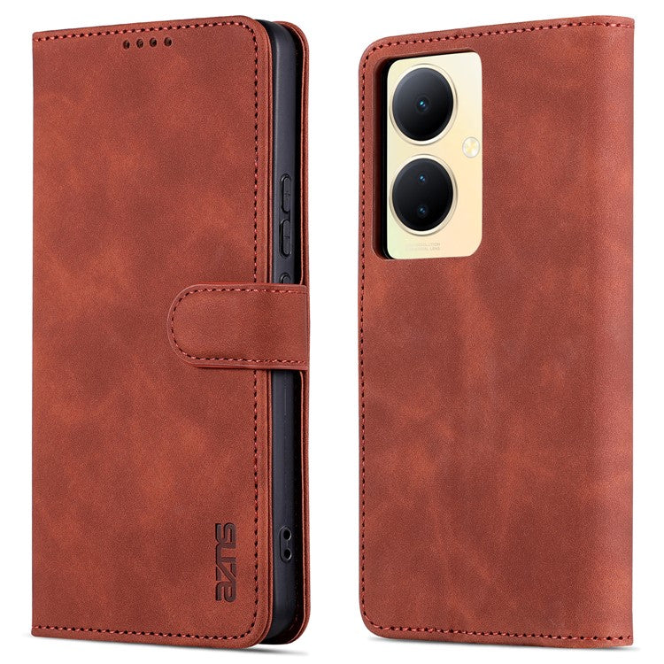 AZNS For vivo Y78+ 5G / Y78 5G / V29 Lite 5G PU Leather Case Stand Wallet Phone Cover - Brown