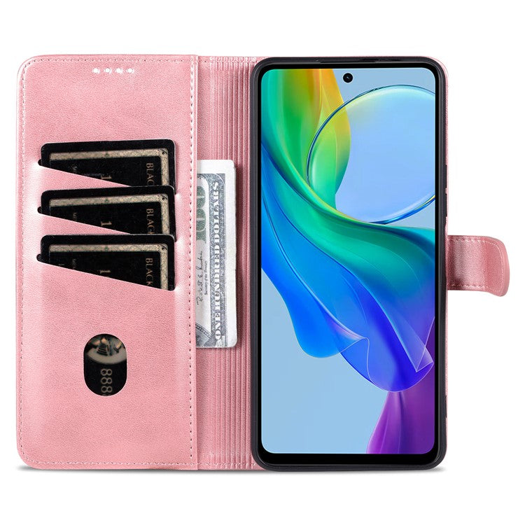 AZNS For vivo Y78+ 5G / Y78 5G / V29 Lite 5G PU Leather Case Stand Wallet Phone Cover - Rose Gold