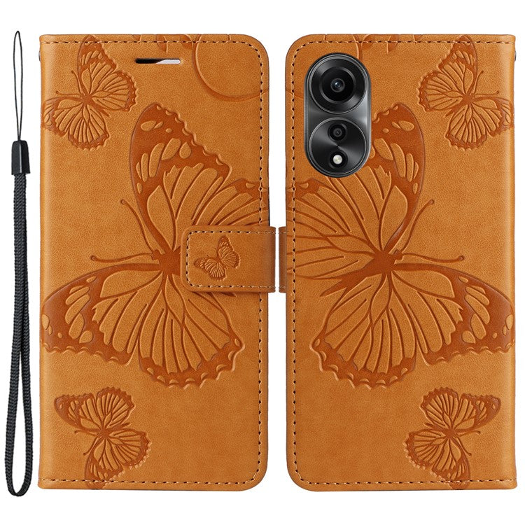 KT Imprinting Flower Series-2 Leather Case for Oppo A78 4G , Wallet Stand Imprinted Butterfly Phone Cover - Yellow