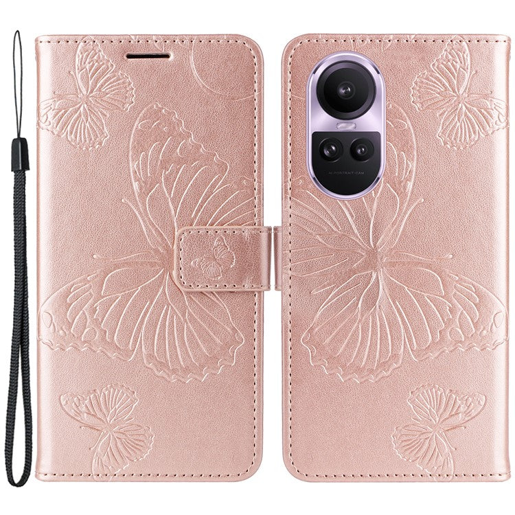 KT Imprinting Flower Series-2 For Oppo Reno10 5G (Global) / Reno10 Pro 5G (Global) Wallet Phone Case Imprinted Butterfly Leather Stand Cover - Rose Gold