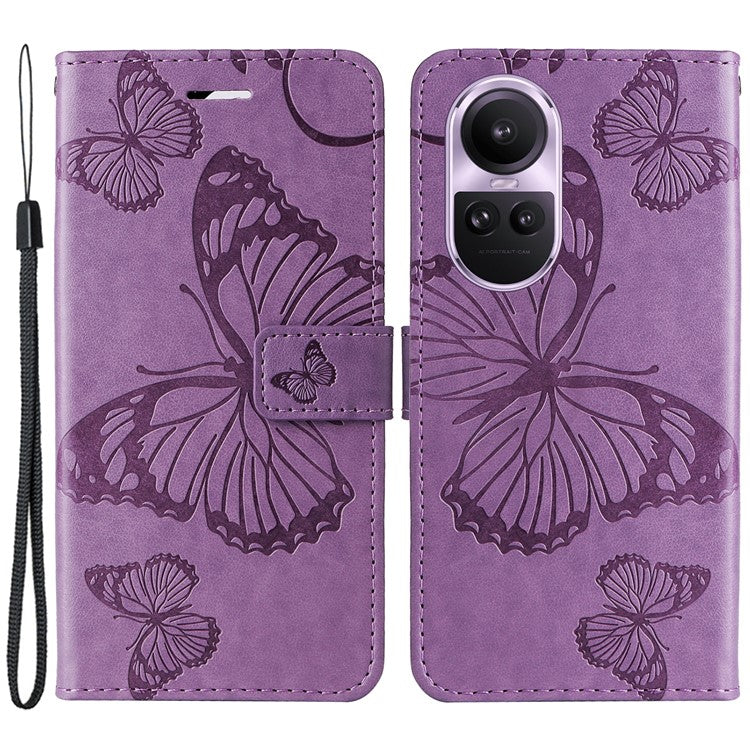 KT Imprinting Flower Series-2 For Oppo Reno10 5G (Global) / Reno10 Pro 5G (Global) Wallet Phone Case Imprinted Butterfly Leather Stand Cover - Purple