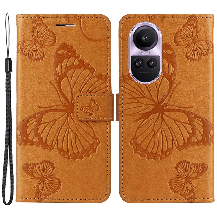 KT Imprinting Flower Series-2 For Oppo Reno10 5G (Global) / Reno10 Pro 5G (Global) Wallet Phone Case Imprinted Butterfly Leather Stand Cover - Yellow