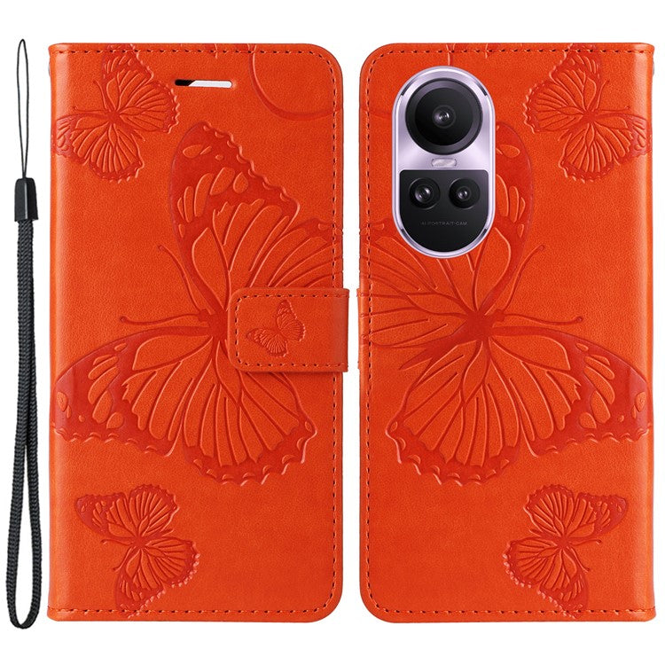 KT Imprinting Flower Series-2 For Oppo Reno10 5G (Global) / Reno10 Pro 5G (Global) Wallet Phone Case Imprinted Butterfly Leather Stand Cover - Orange