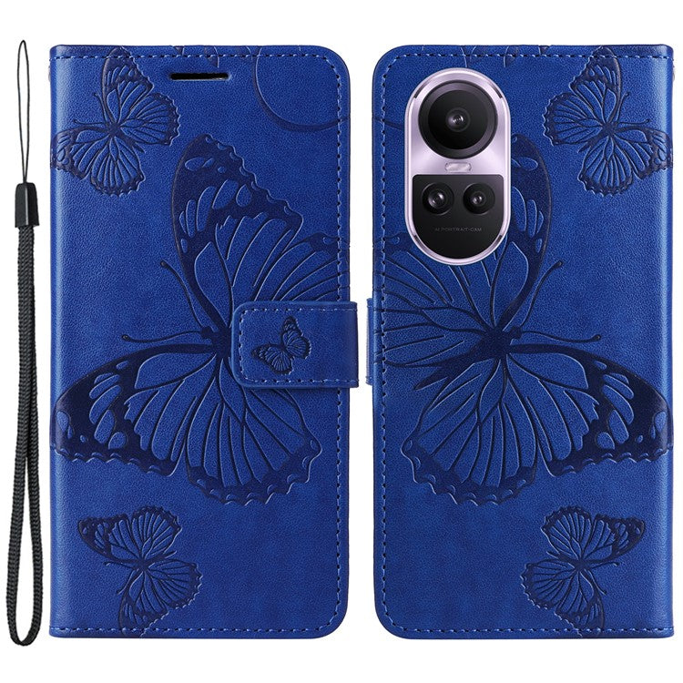 KT Imprinting Flower Series-2 For Oppo Reno10 5G (Global) / Reno10 Pro 5G (Global) Wallet Phone Case Imprinted Butterfly Leather Stand Cover - Blue