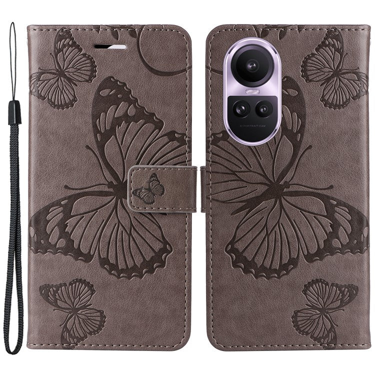 KT Imprinting Flower Series-2 For Oppo Reno10 5G (Global) / Reno10 Pro 5G (Global) Wallet Phone Case Imprinted Butterfly Leather Stand Cover - Grey