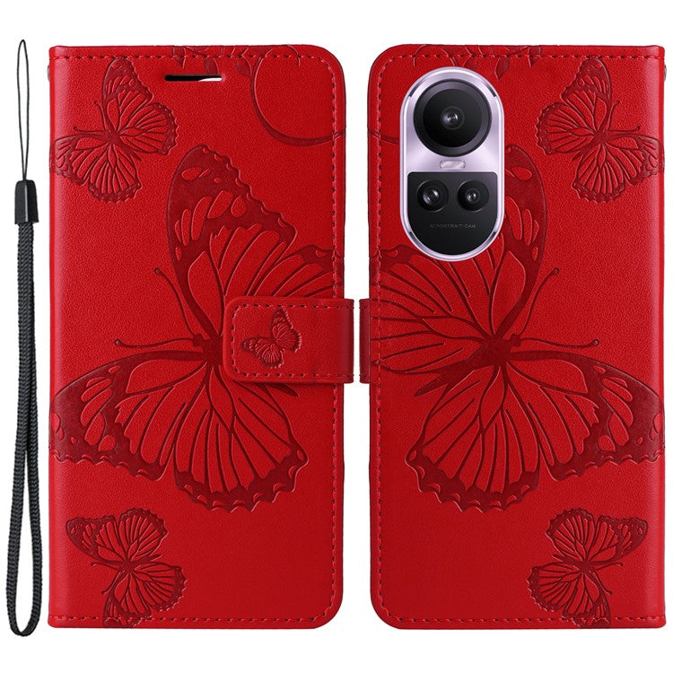 KT Imprinting Flower Series-2 For Oppo Reno10 5G (Global) / Reno10 Pro 5G (Global) Wallet Phone Case Imprinted Butterfly Leather Stand Cover - Red