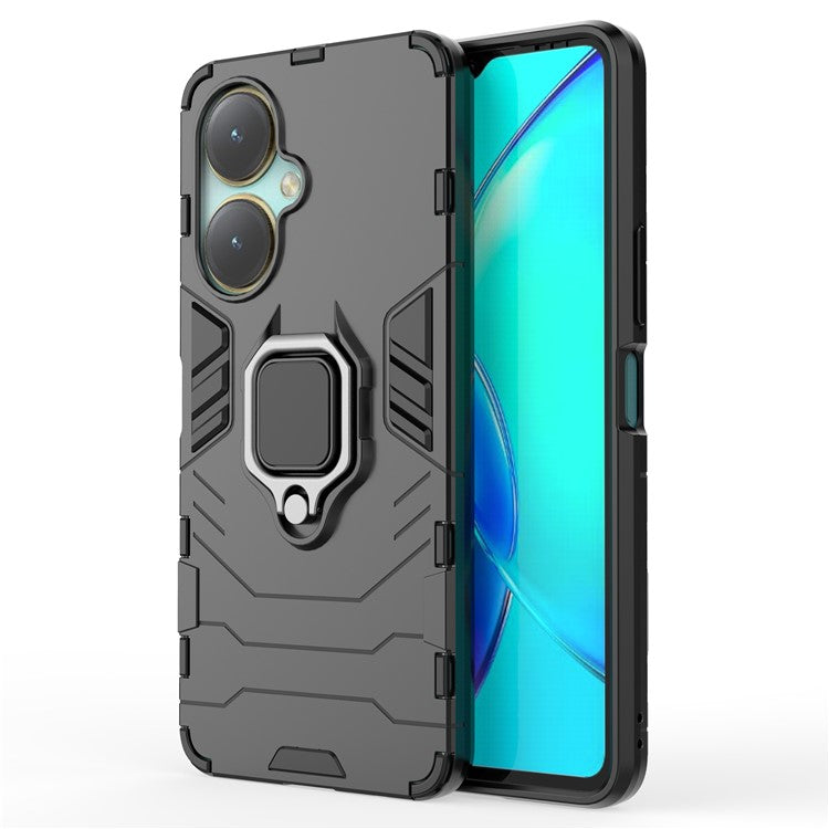 Protective Case for vivo V27 4G / Y35+ 5G , Bump Proof TPU+PC Ring Holder Kickstand Phone Cover - Black