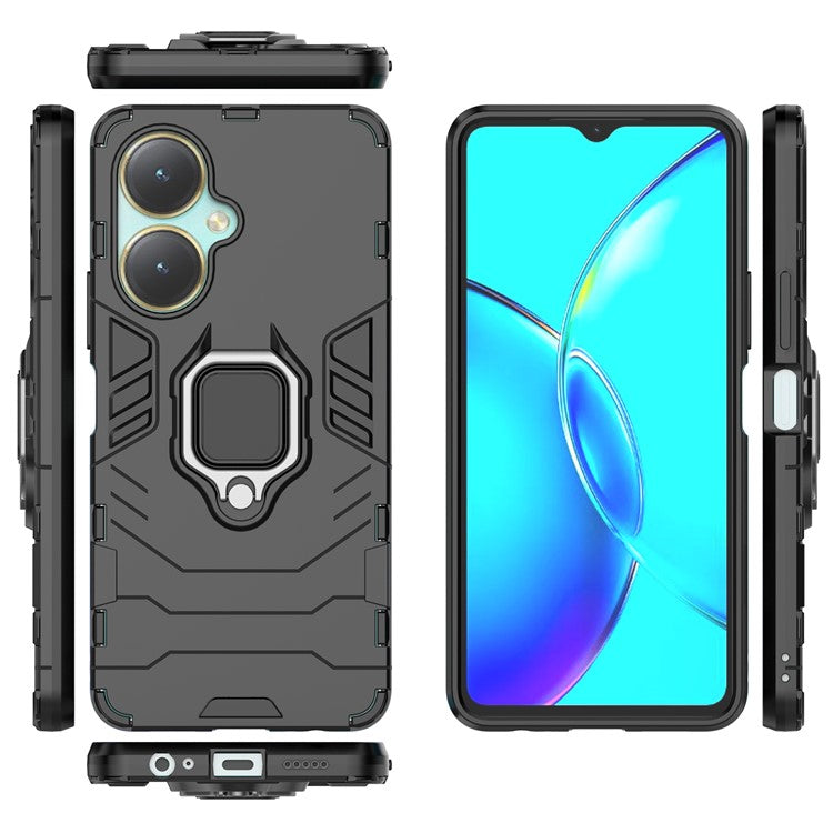 Protective Case for vivo V27 4G / Y35+ 5G , Bump Proof TPU+PC Ring Holder Kickstand Phone Cover - Black