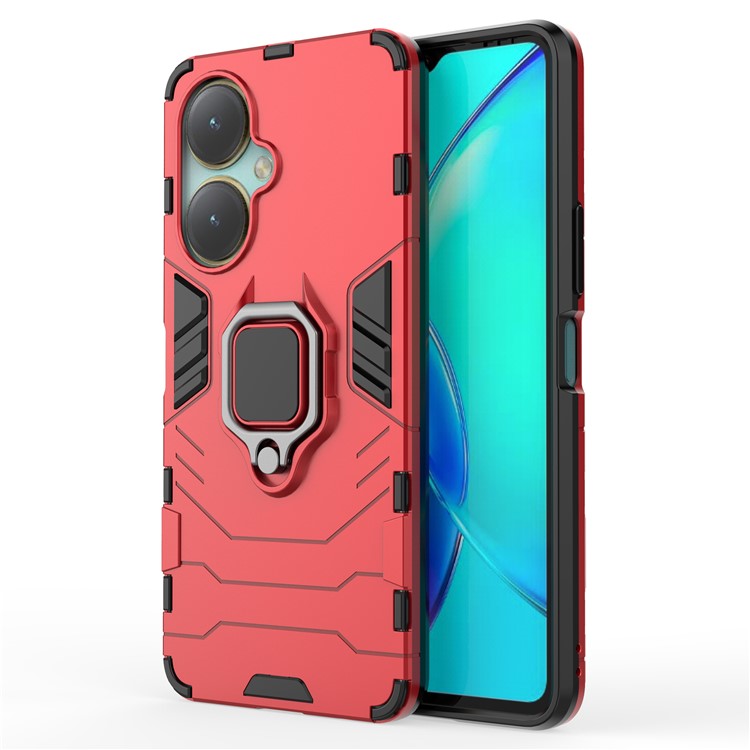 Protective Case for vivo V27 4G / Y35+ 5G , Bump Proof TPU+PC Ring Holder Kickstand Phone Cover - Red