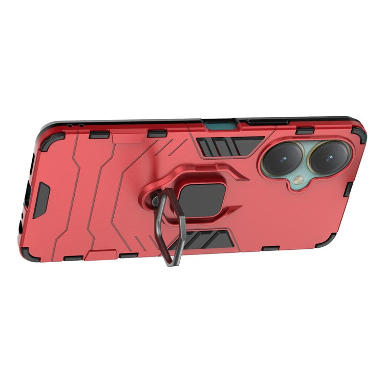 Protective Case for vivo V27 4G / Y35+ 5G , Bump Proof TPU+PC Ring Holder Kickstand Phone Cover - Red