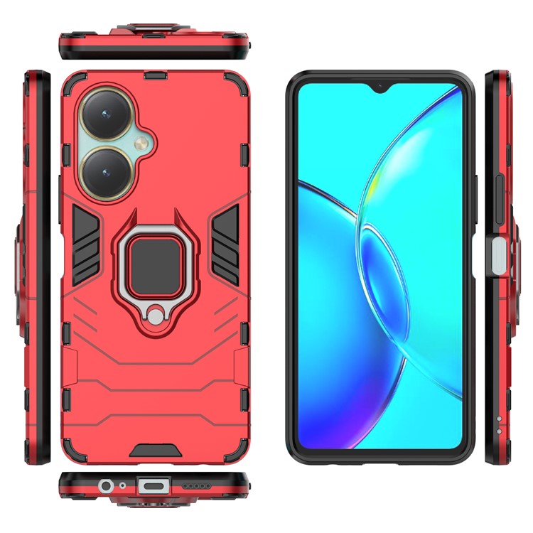 Protective Case for vivo V27 4G / Y35+ 5G , Bump Proof TPU+PC Ring Holder Kickstand Phone Cover - Red