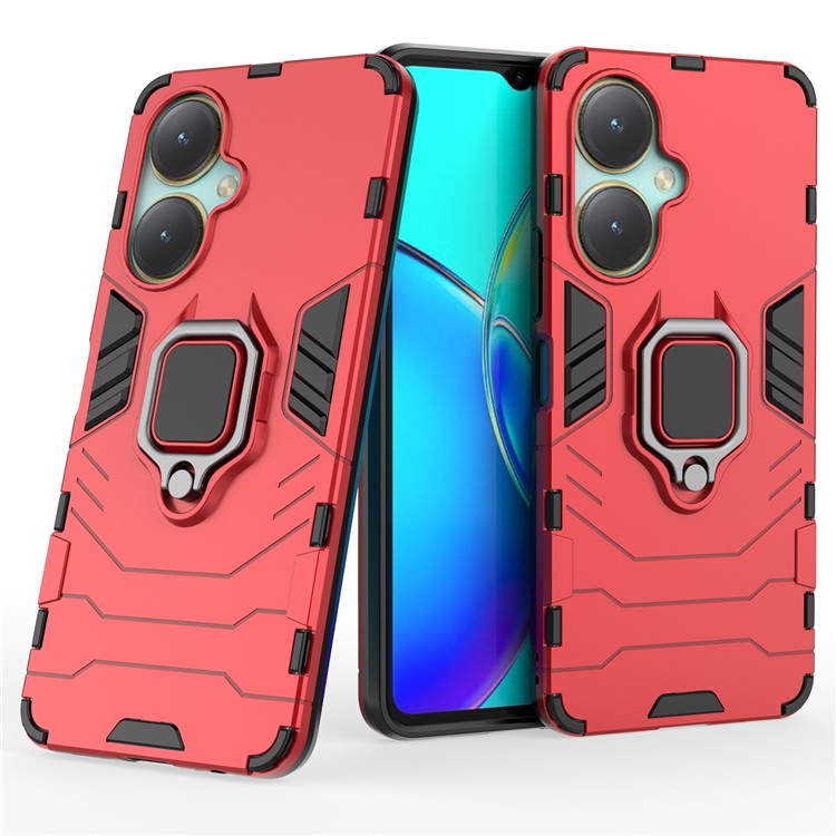 Protective Case for vivo V27 4G / Y35+ 5G , Bump Proof TPU+PC Ring Holder Kickstand Phone Cover - Red