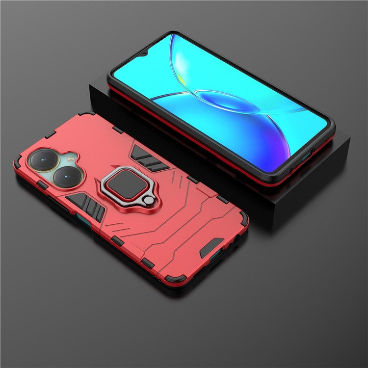 Protective Case for vivo V27 4G / Y35+ 5G , Bump Proof TPU+PC Ring Holder Kickstand Phone Cover - Red