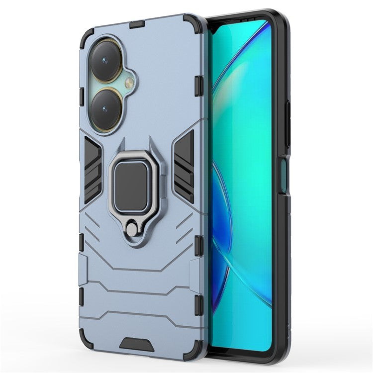 Protective Case for vivo V27 4G / Y35+ 5G , Bump Proof TPU+PC Ring Holder Kickstand Phone Cover - Blue