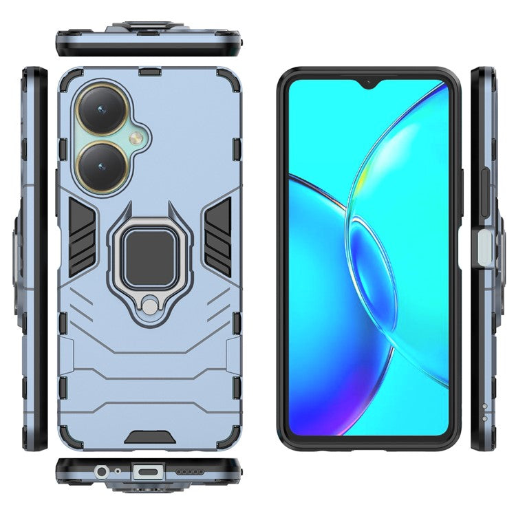 Protective Case for vivo V27 4G / Y35+ 5G , Bump Proof TPU+PC Ring Holder Kickstand Phone Cover - Blue