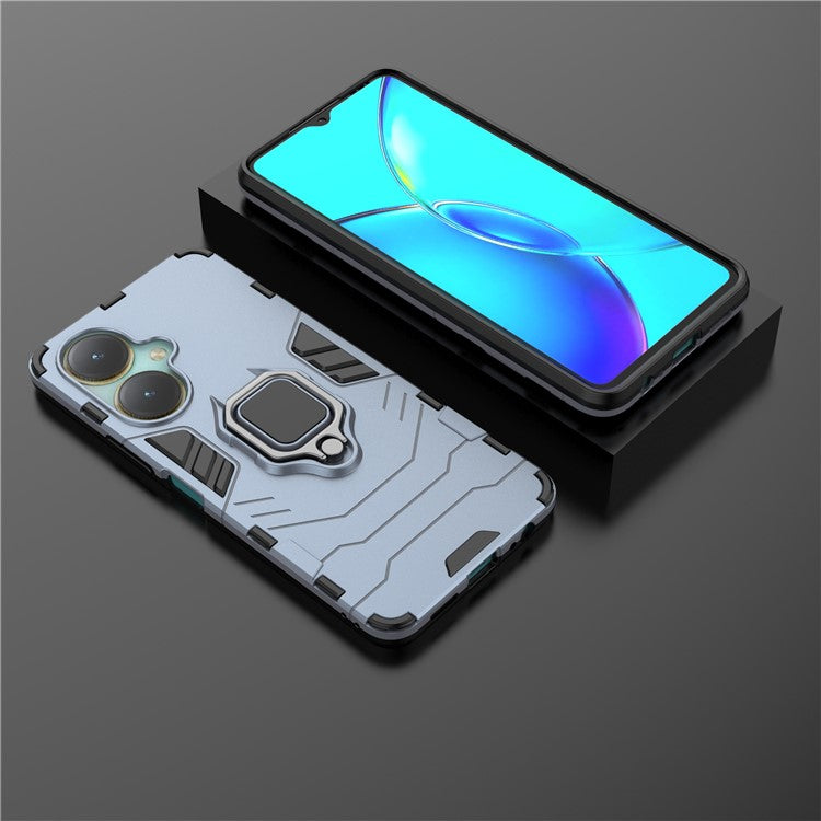 Protective Case for vivo V27 4G / Y35+ 5G , Bump Proof TPU+PC Ring Holder Kickstand Phone Cover - Blue