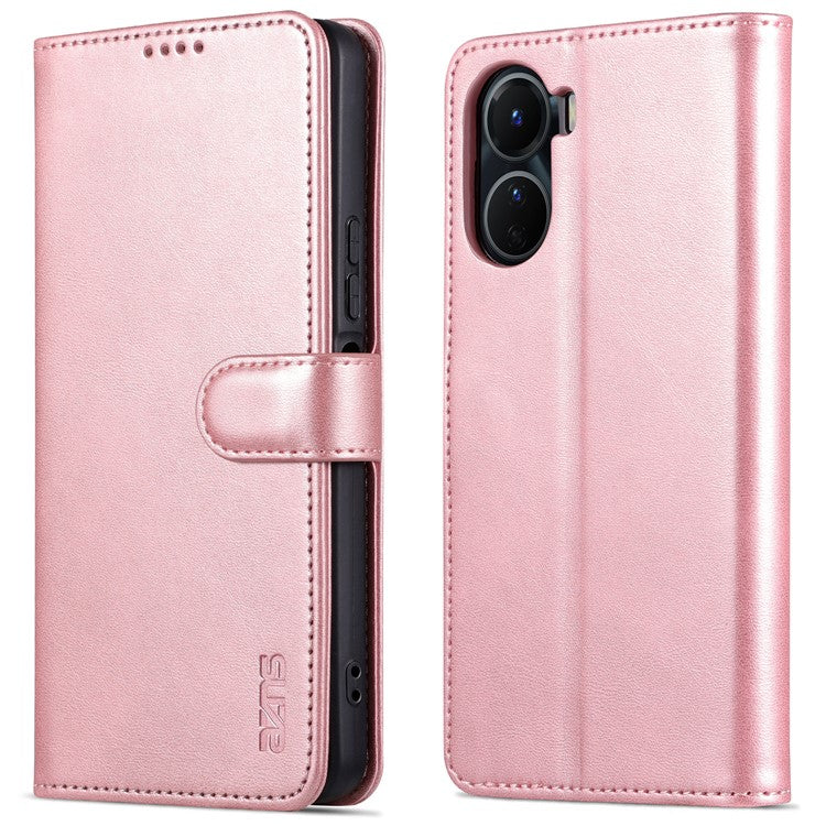 AZNS For vivo Y35 5G / Y56 5G / Y02s 4G / Y16 4G PU Leather Phone Case Support Stand Wallet Cover - Rose Gold