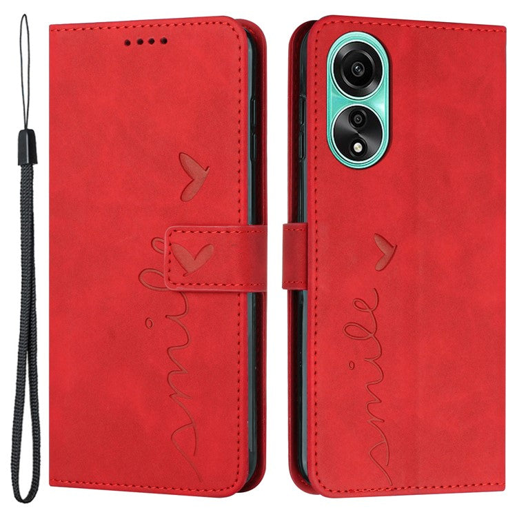 Skin-touch Phone Cover For Oppo A58 4G Case Leather Wallet Stand Shell - Red