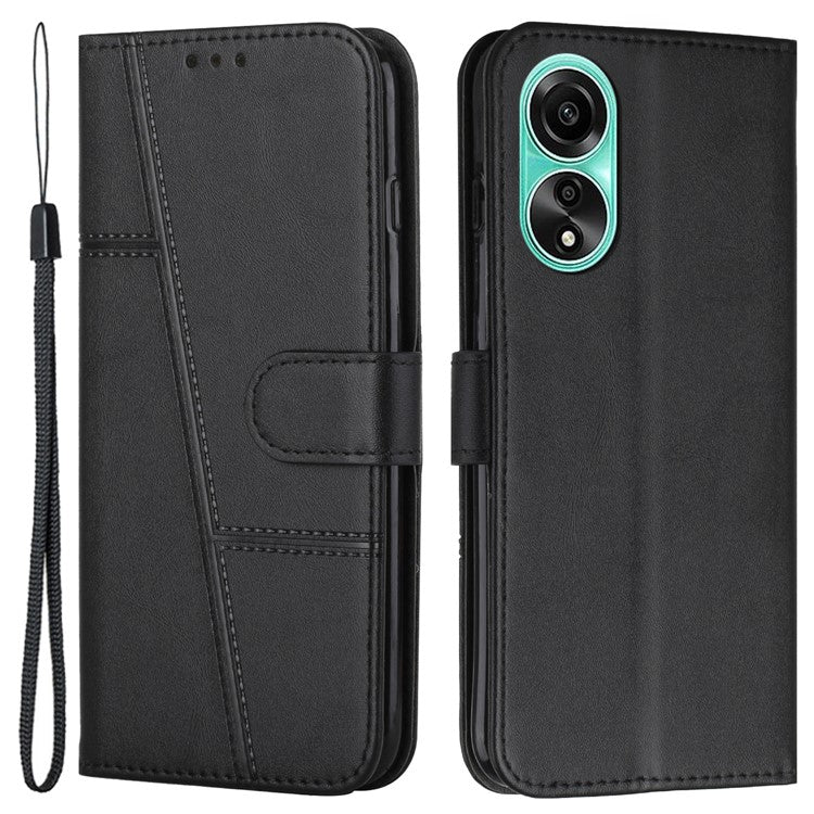 Shockproof Phone Cover for Oppo A78 4G Case Calf Texture Wallet PU Leather Stand Cell Phone Shell - Black