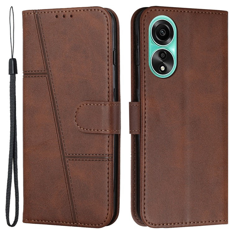 Shockproof Phone Cover for Oppo A78 4G Case Calf Texture Wallet PU Leather Stand Cell Phone Shell - Brown