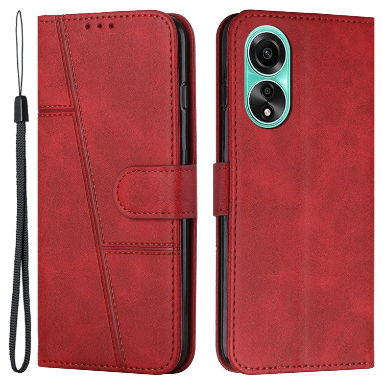 Shockproof Phone Cover for Oppo A78 4G Case Calf Texture Wallet PU Leather Stand Cell Phone Shell - Red