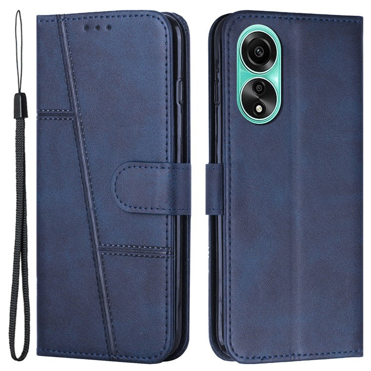 Shockproof Phone Cover for Oppo A78 4G Case Calf Texture Wallet PU Leather Stand Cell Phone Shell - Sapphire