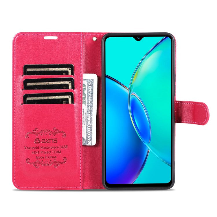 AZNS For vivo Y35+ 5G / Y35m+ 5G / Y27 4G Leather Case Wallet Protective Phone Cover - Red